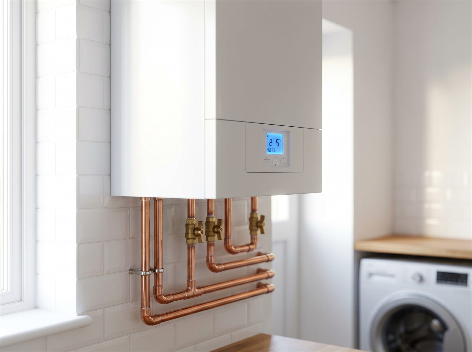 Neatly installed boiler with copper pipework