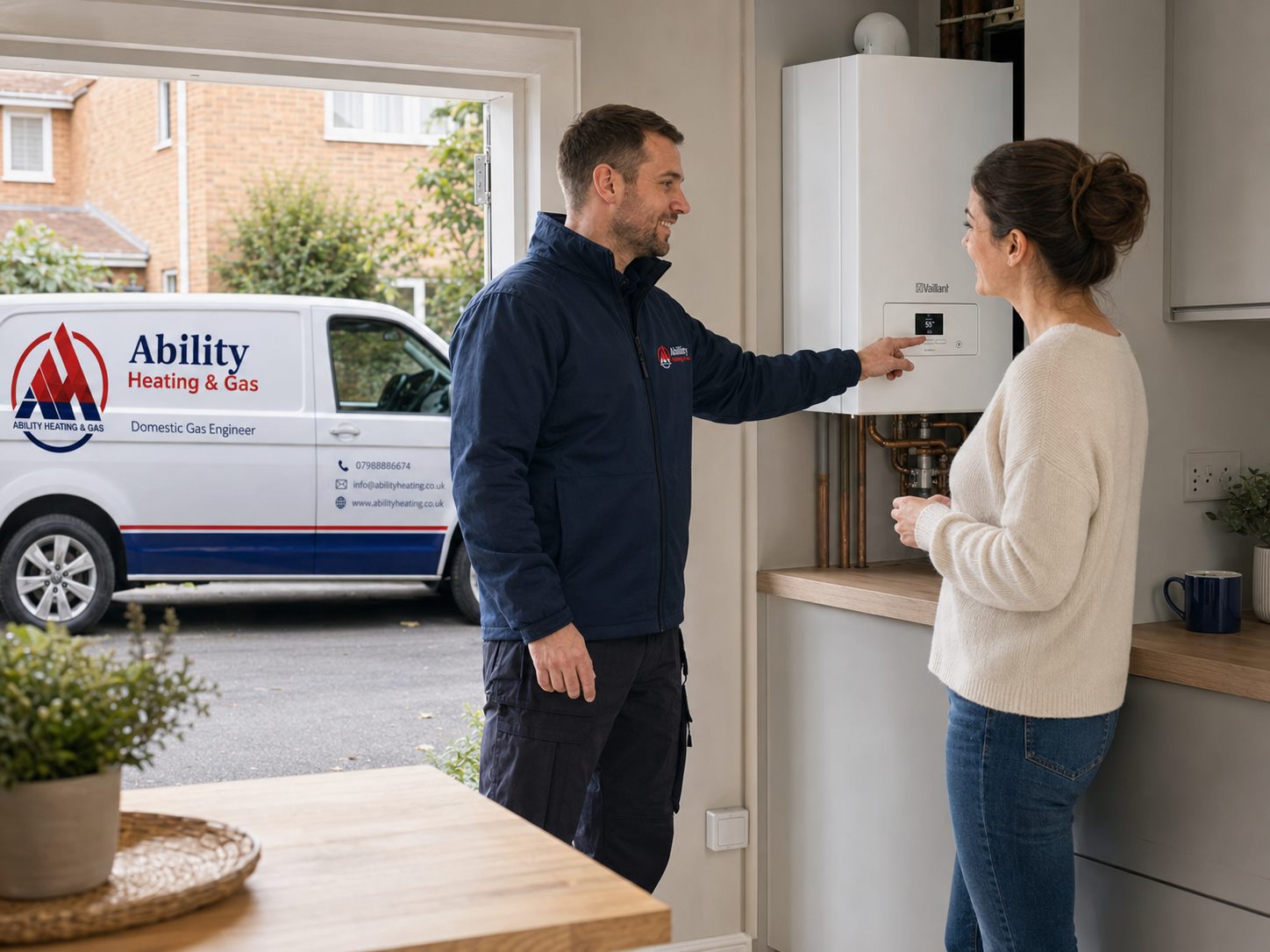 Ability engineer explaining a boiler to a customer